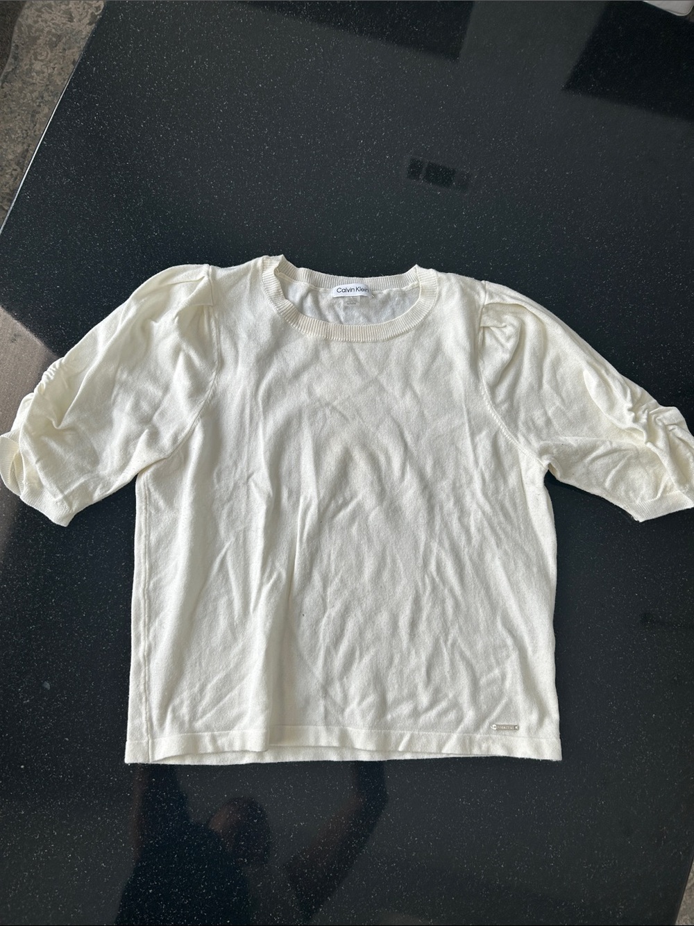Calvin Klein Cream Short-Sleeve Puff-Sleeve Kids Tee